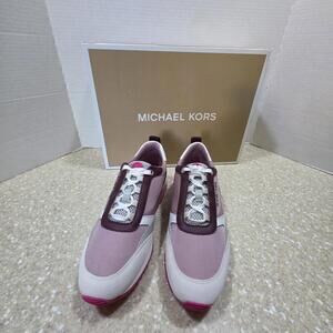 Michael Kors Allie Stride Extreme Mixed-Media Trainers In Royal Pink Size 9